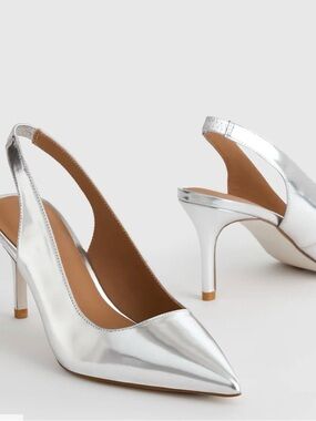 Quince Silver Pointed Slingback Heels Size 7